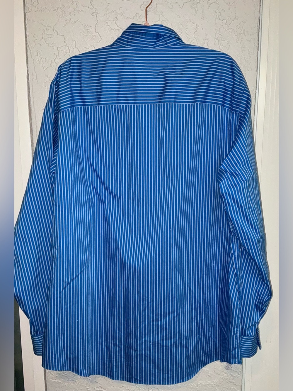 Kenneth Cole Reaction Regular Fit Blue and White Vertical Stripe Dress Shirt - Picture 6 of 9
